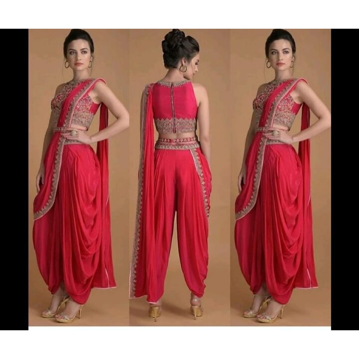 Shop Peach Embroidered Dhoti Saree Set for Women Online from India's Luxury  Designers 2023