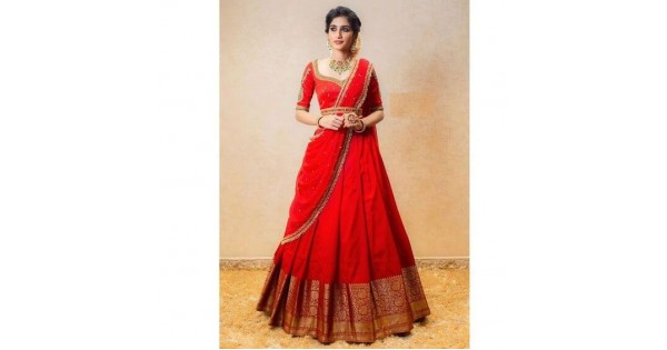 Red Color Classic Half Saree For South Indian Wedding