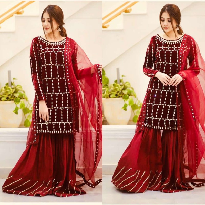 velvet kurti with sharara