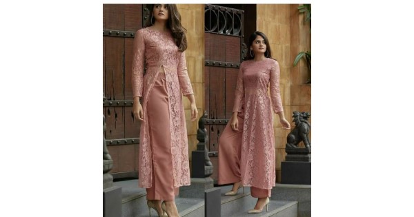 Trendy Slit Brasso Net Stich Kurti With Plazo