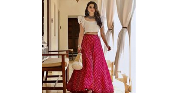 Cocktail Floral Lehenga with Crop Top | coffee colour floral lehenga