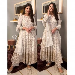 Georgette Floral Printed Frock Suit for Women White Sharara suit  YOYO  Fashion