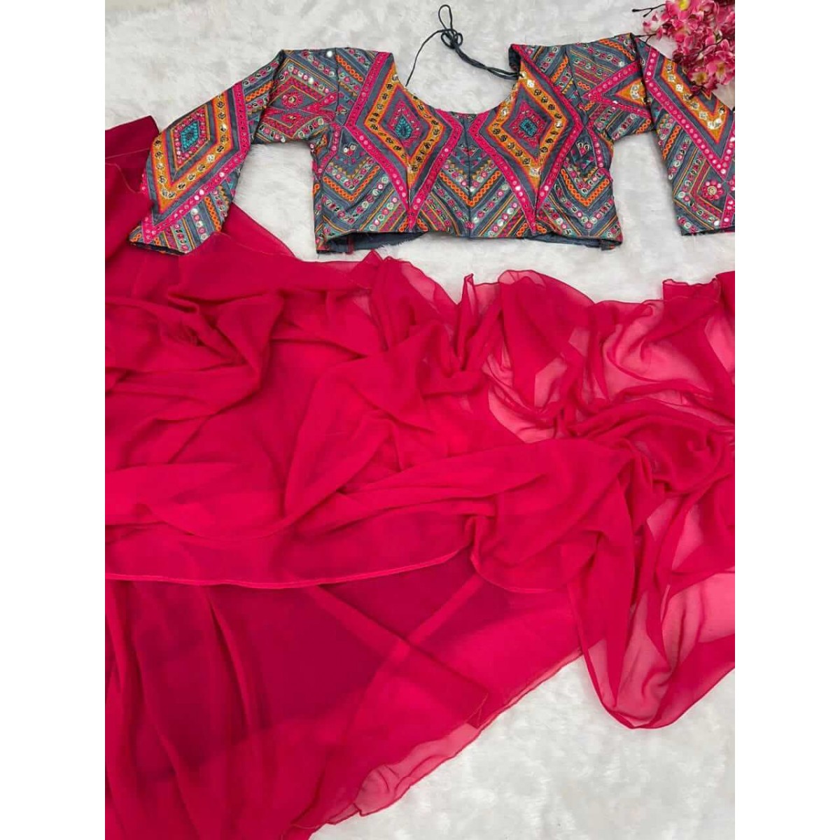 Pink and Sea Green Lehenga Saree | Lehenga style saree, Saree designs, Lehenga  saree