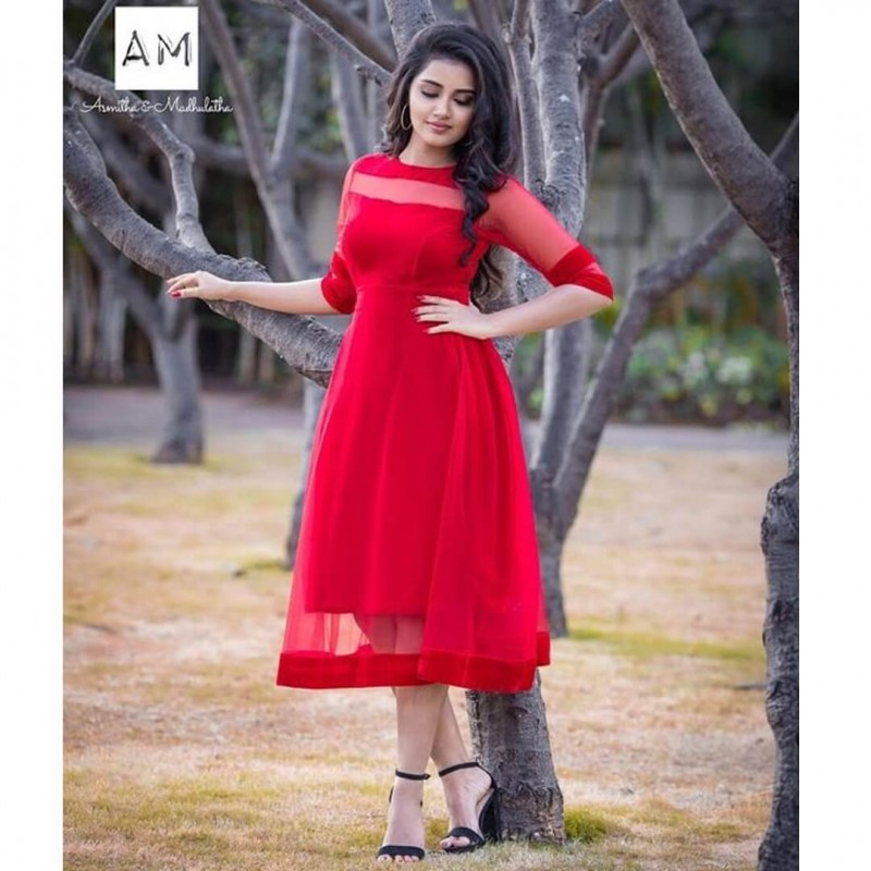 red colour frock design