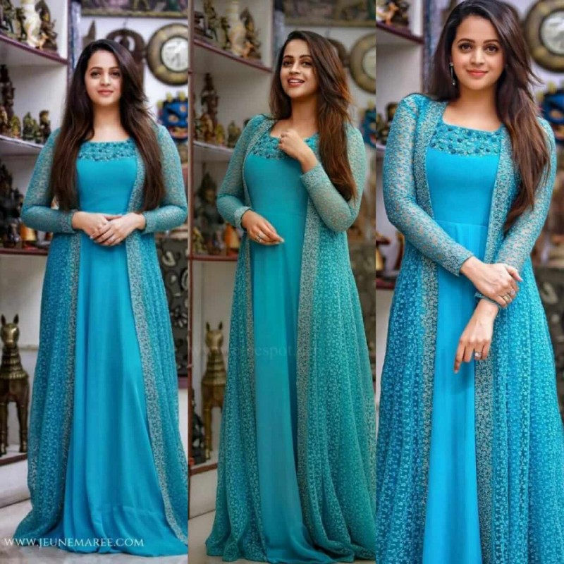 blue color long dress