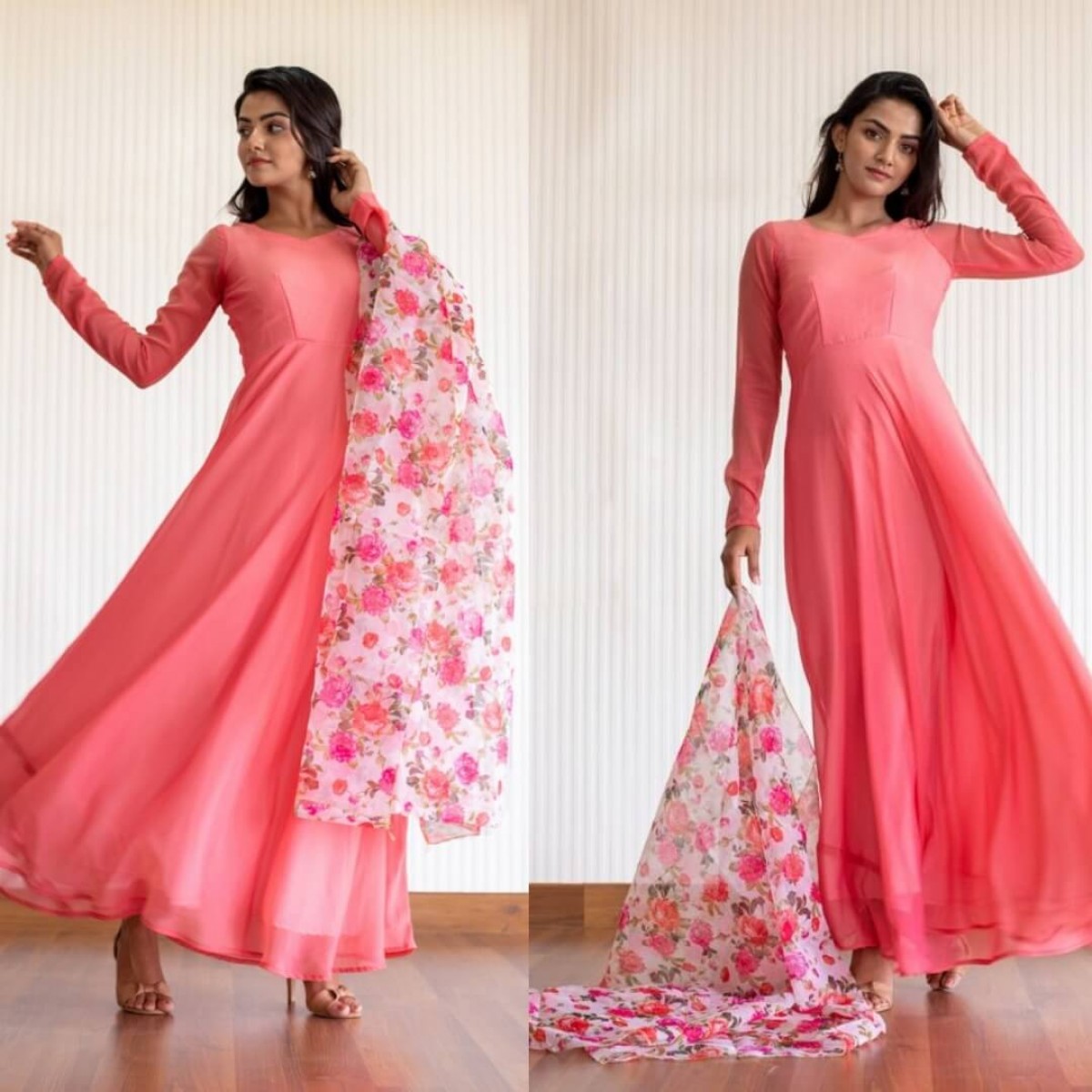 peach color anarkali dress