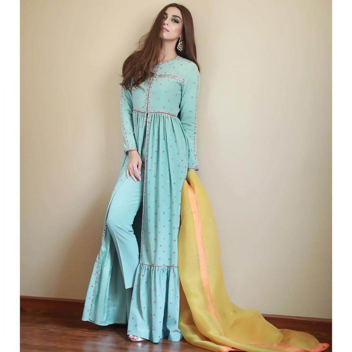 Auspicious Aqua Color full stitched Indowestern Suit